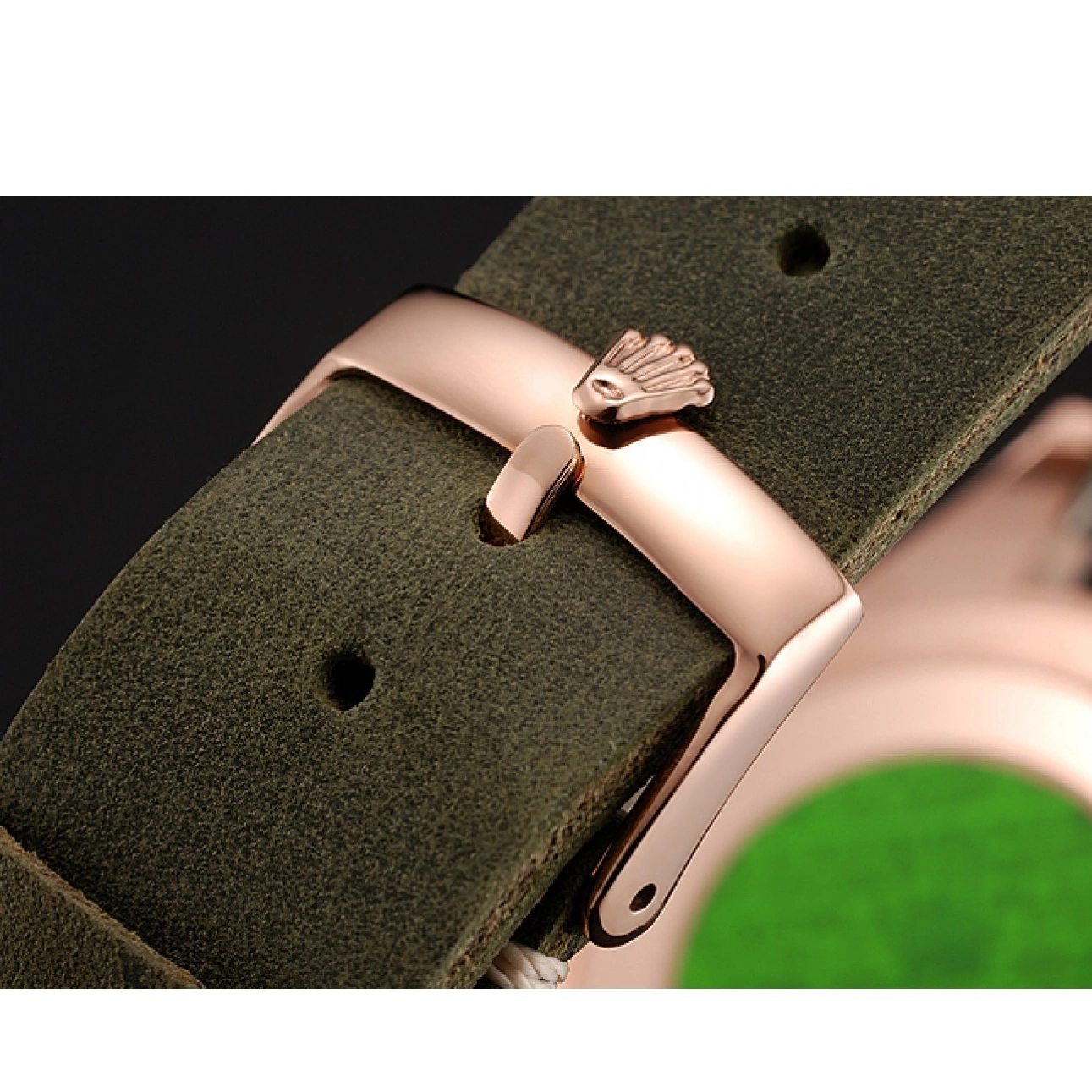 Aaa fake watches Bezel Rose Yacht Case Master Dial Leather Gold Rolex 1453862 Black Bracelet Green Green 0616